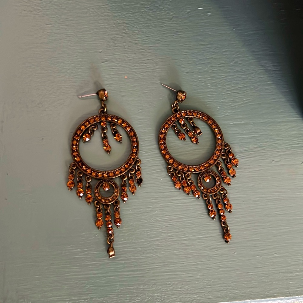 Vintage Bronze / Chocolate Crystal Hoop Earrings